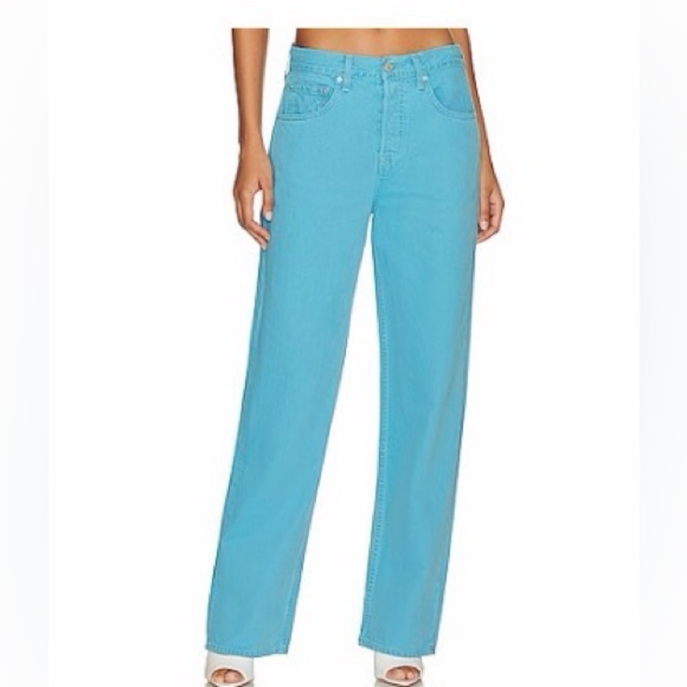 GRLFRND women’s low rise turquoise blue jeans